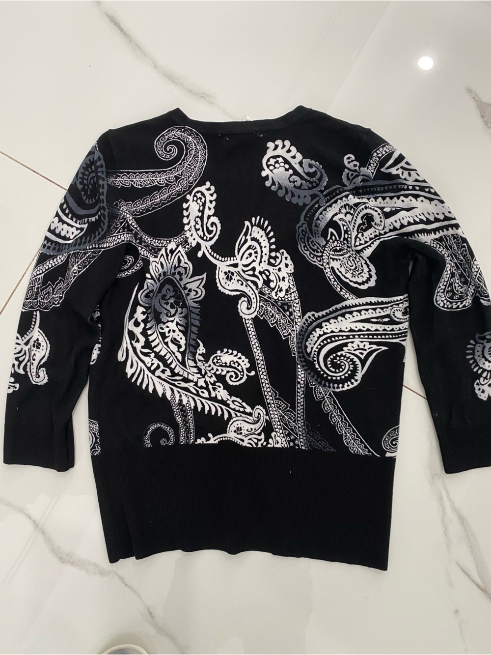 White House Black Market Black & White Paisley Knit Top with crystal buttons - Picture 4 of 4